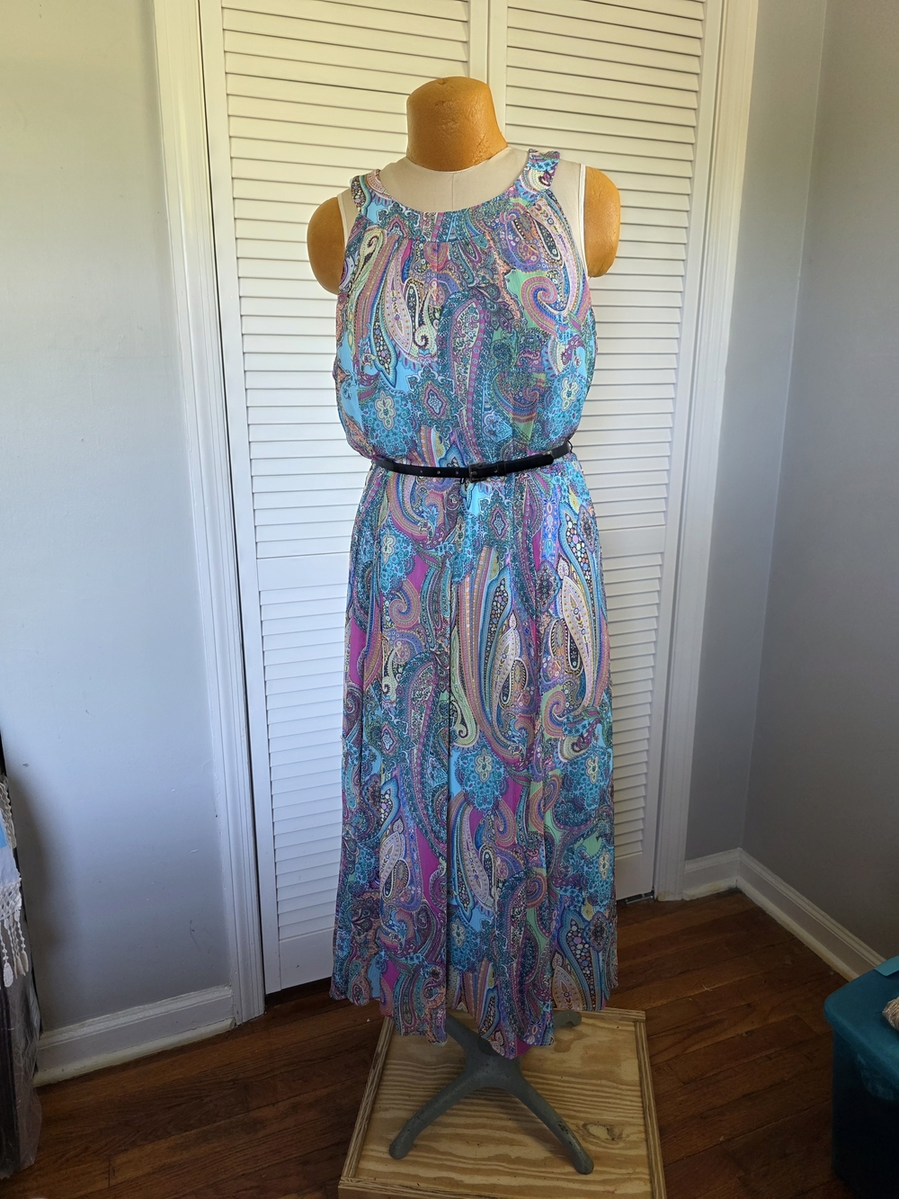 Tommy Hilfiger Paisley Maxi Dress Size 16 Sleeveless Belted Boho Chic